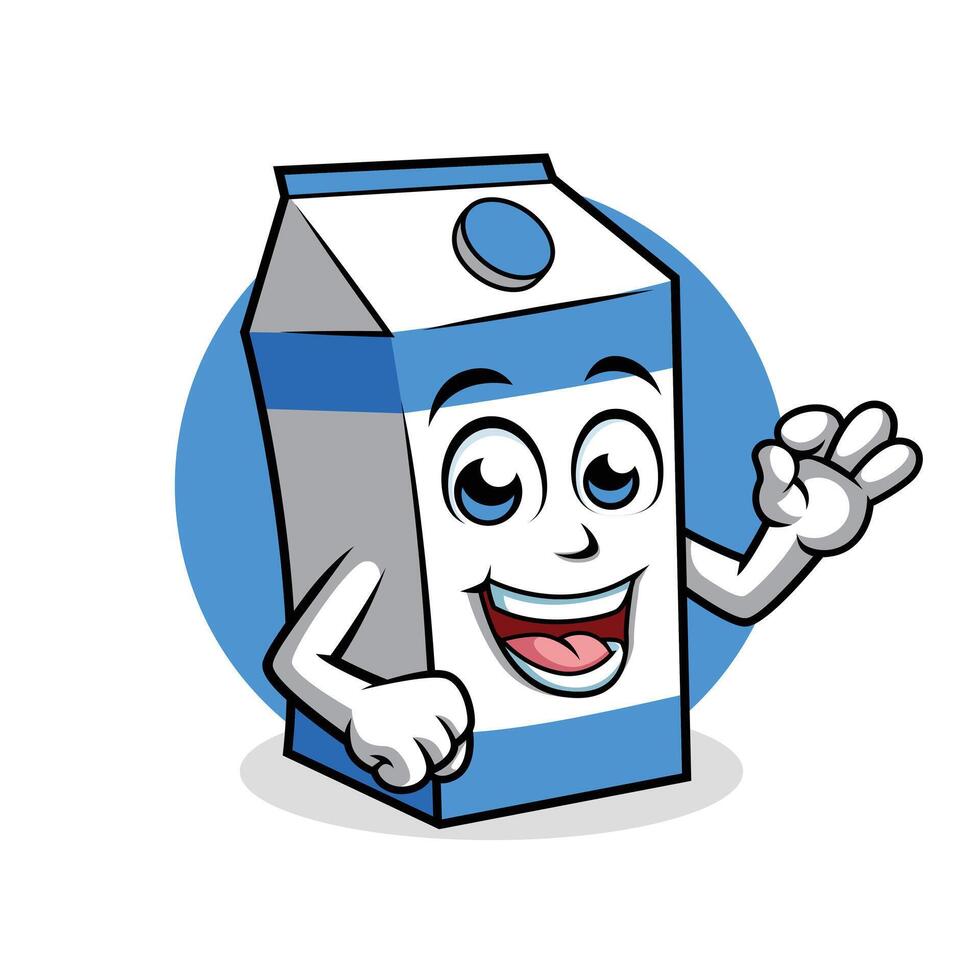 Milk Cardboard Box Cartoon Character Showing Ok Sign Happy Mascot Vector illustration Clipart
