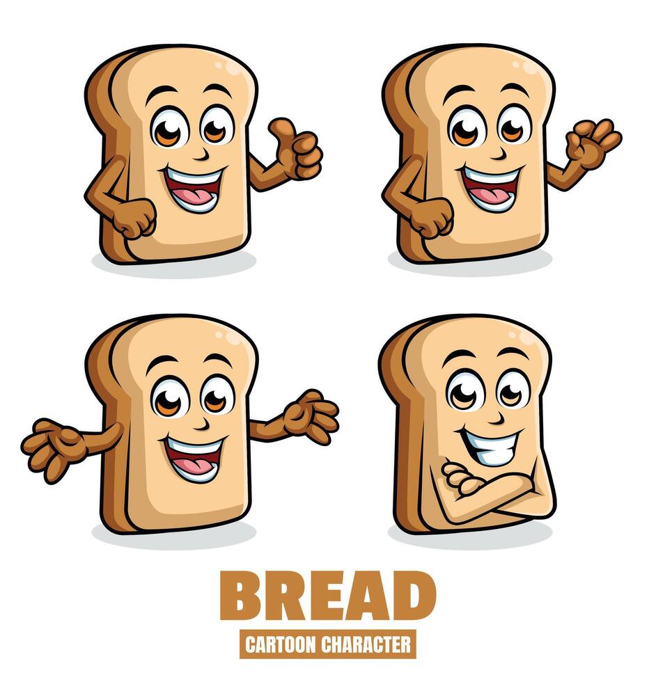 Bread Cartoon mascot character vector illustration set in differnt poses, thumb up, ok, surprise