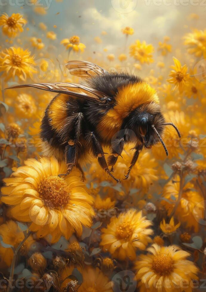 AI generated Bumblebee on flower photo