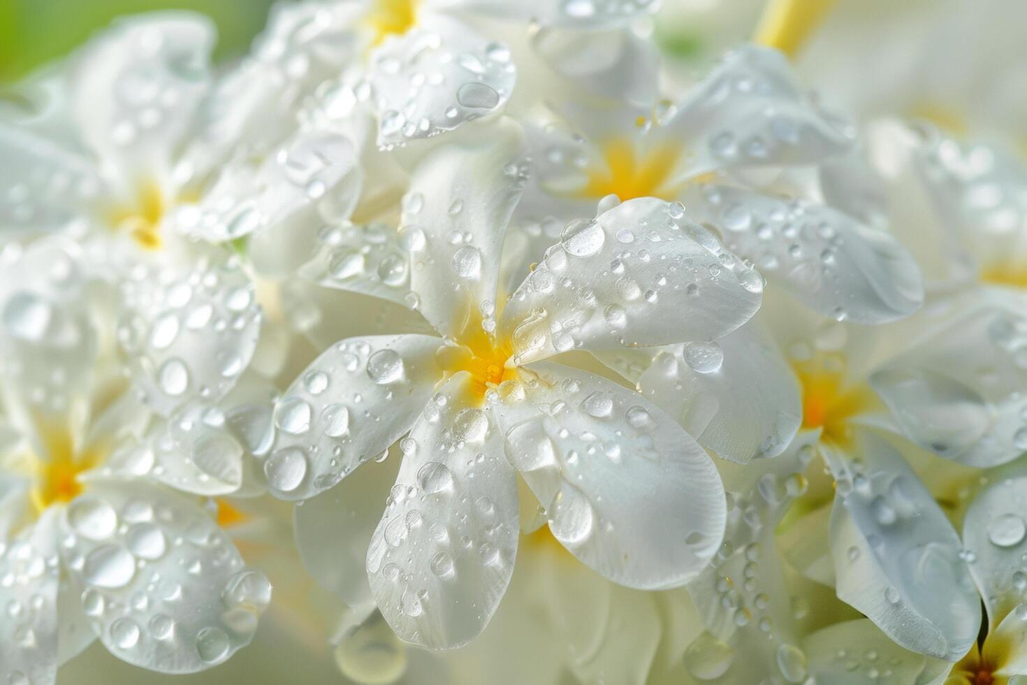 ai generado gotas de rocío en jazmín flores macro foto