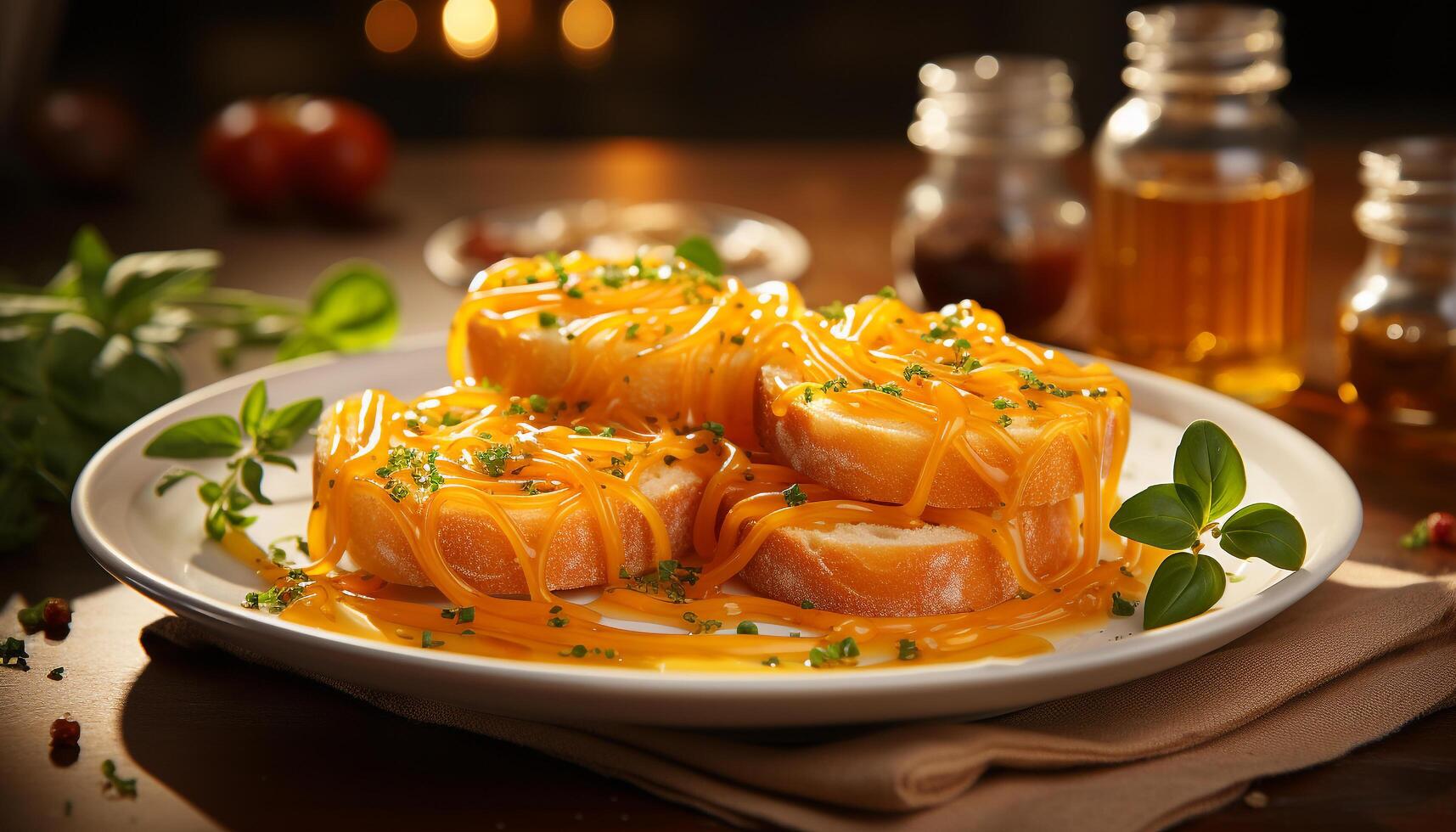 AI generated Freshness and gourmet meal on a wooden table, close up generated by AI photo