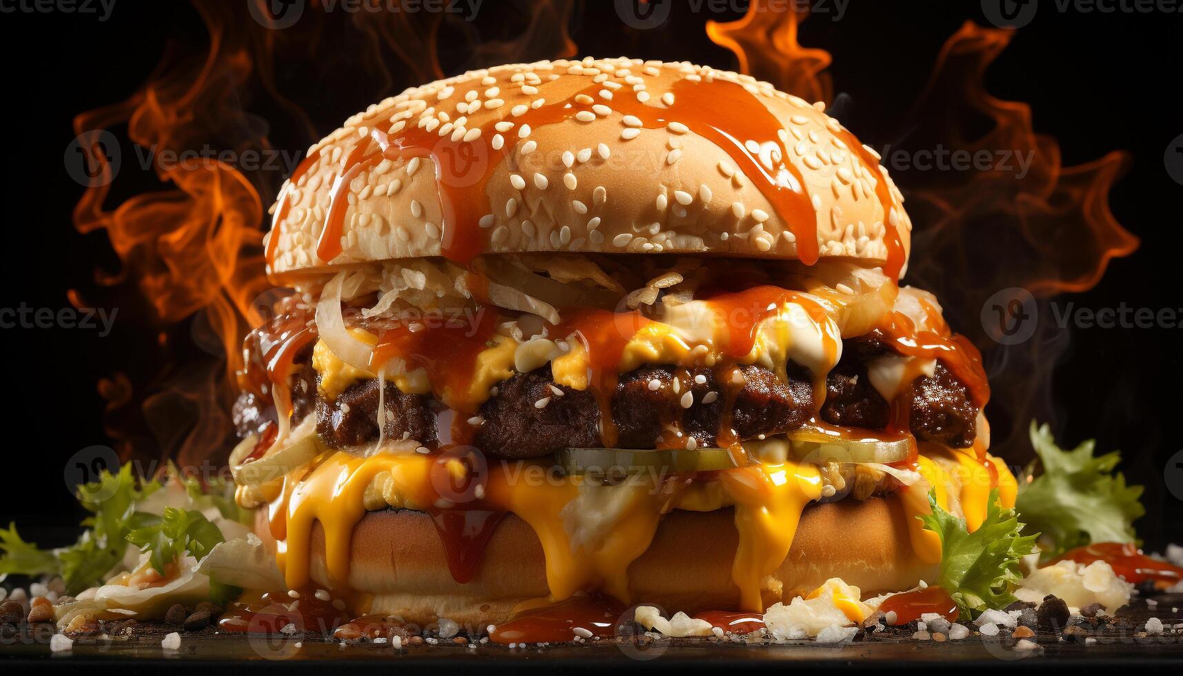 AI generated Grilled beef burger, gourmet meal, American culture on a bun generated by AI photo