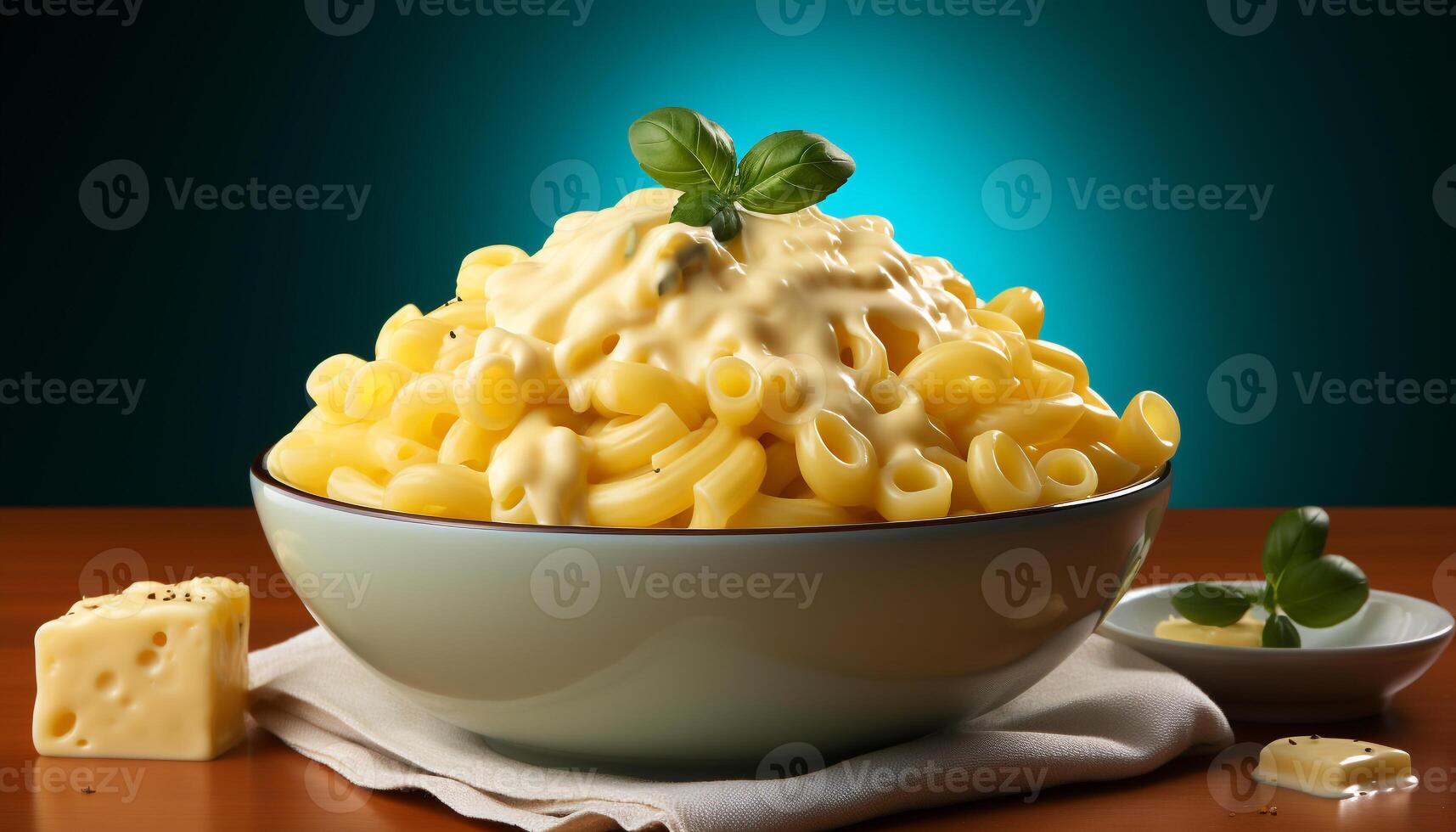 AI generated Healthy eating Fresh pasta bowl with gourmet ingredients on wooden table generated by AI photo