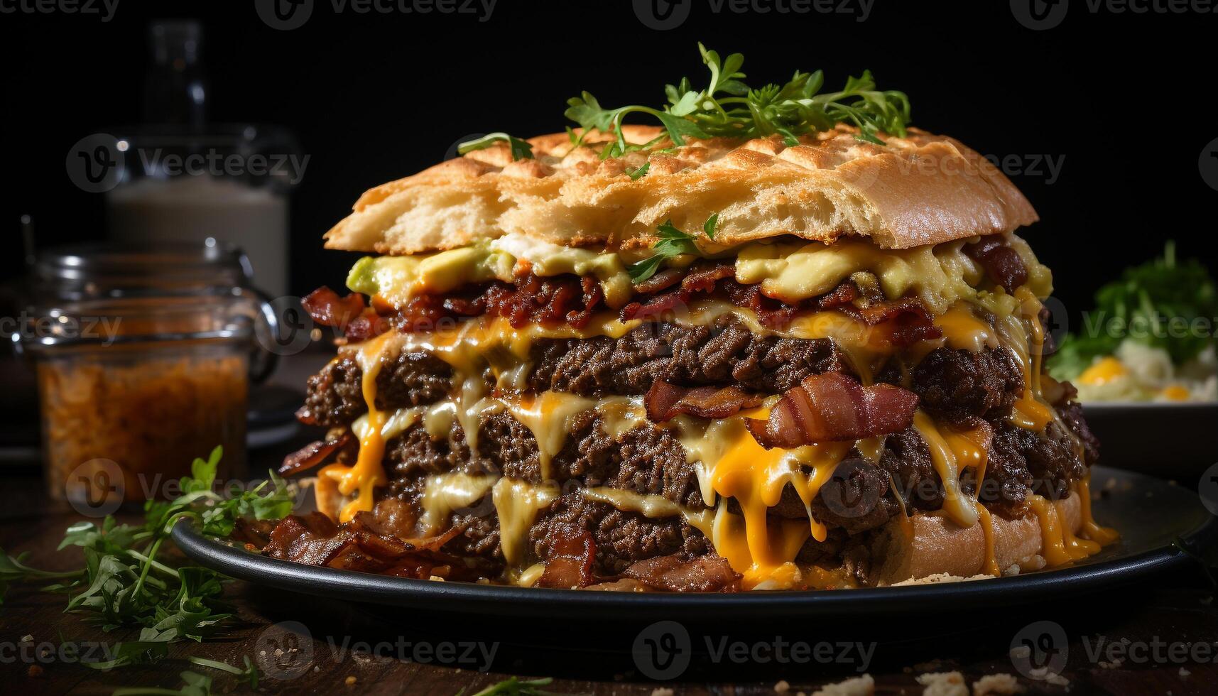 AI generated A gourmet meal grilled beef, fresh vegetables, homemade sauce generated by AI photo
