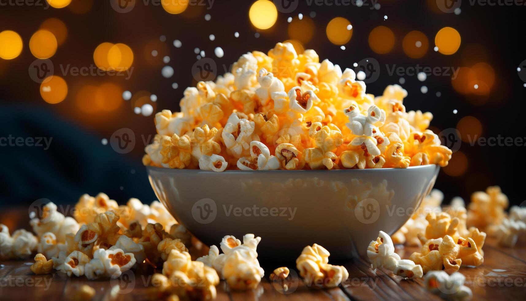 AI generated Fresh popcorn in a yellow bowl, perfect movie snack generated by AI photo