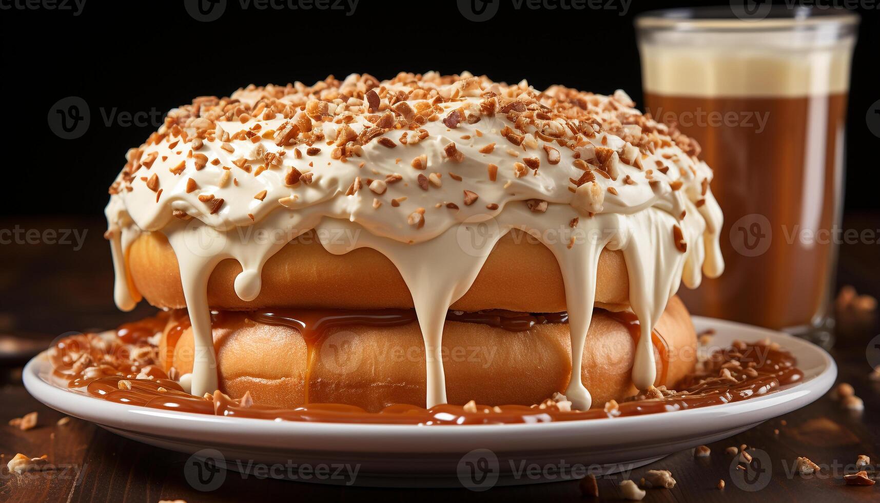 AI generated Homemade dessert sweet chocolate slice with whipped cream and fruit generated by AI photo