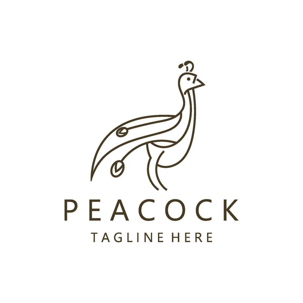 Peacock line art elegant gold color logo icon design template flat vector illustration