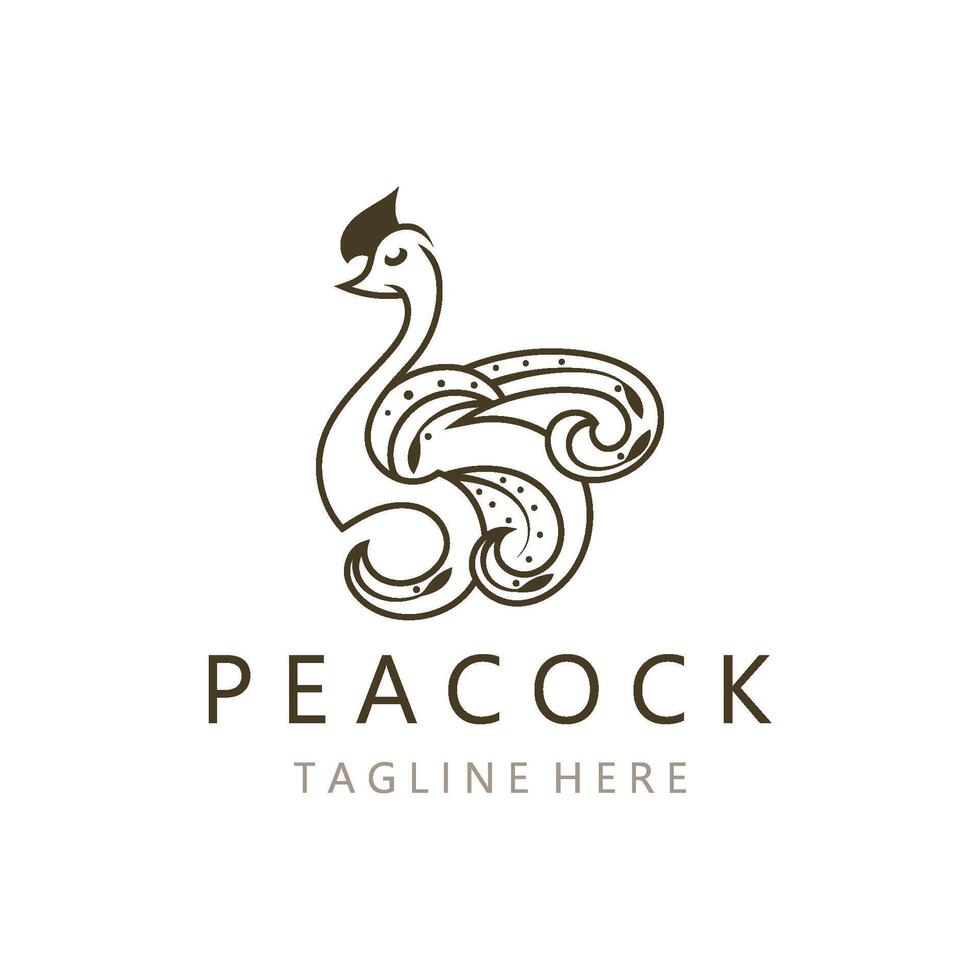 Peacock line art elegant gold color logo icon design template flat vector illustration