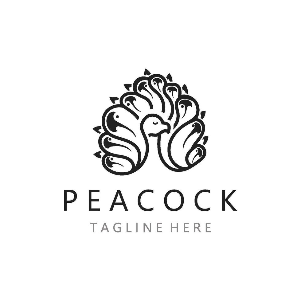 Peacock line art elegant gold color logo icon design template flat vector illustration