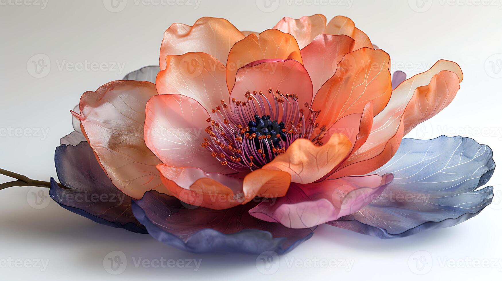 AI generated Beautiful colorful glitters peony flower on a white background photo