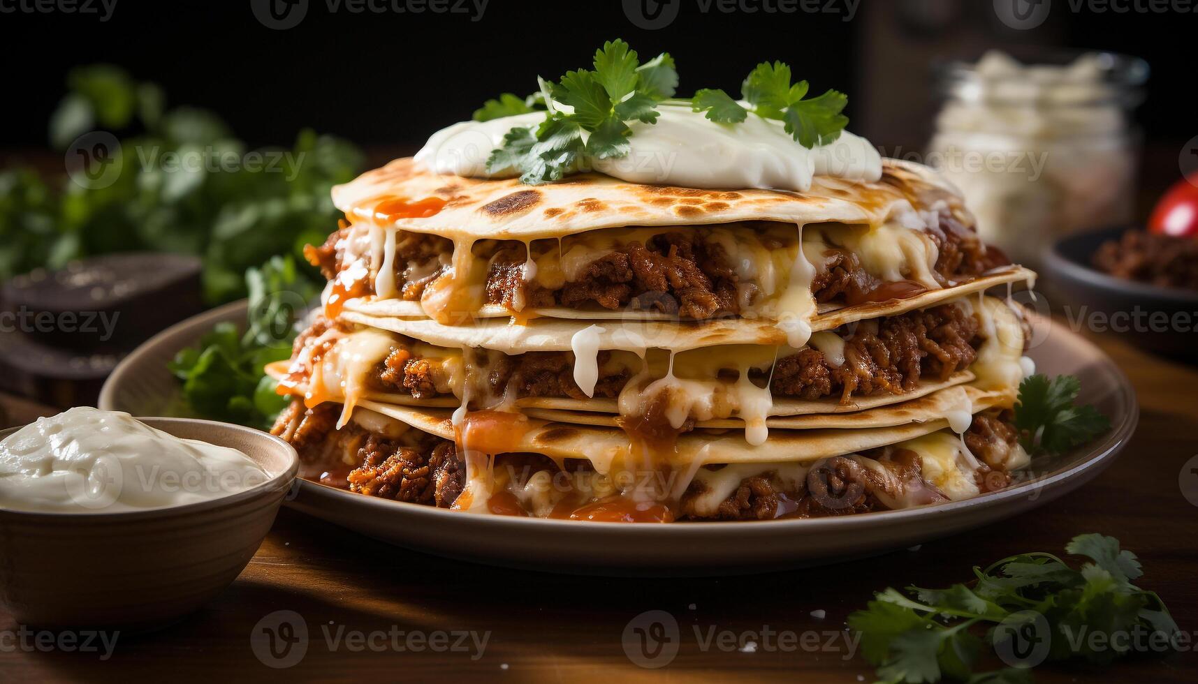 AI generated Freshly cooked homemade lasagna with minced beef and tomato sauce generated by AI photo