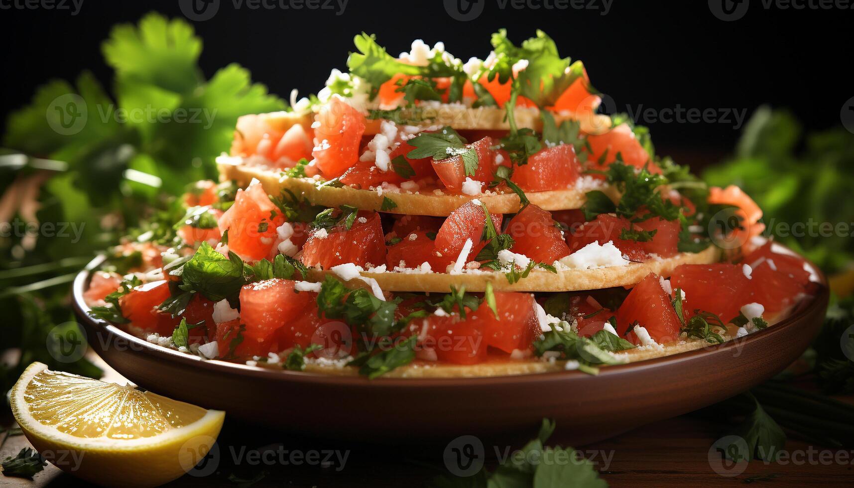 AI generated Freshness on a plate healthy, gourmet, vegetarian salad generated by AI photo