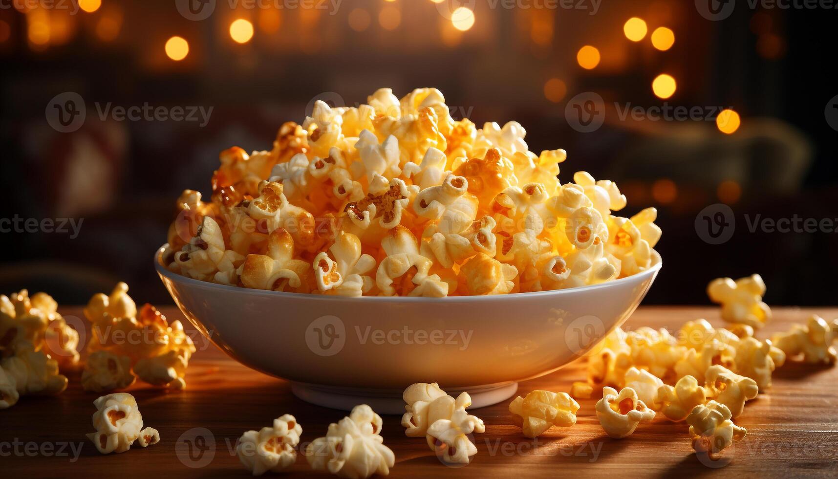 AI generated Fresh popcorn, sweet candy, and a refreshing drink at the movies generated by AI photo
