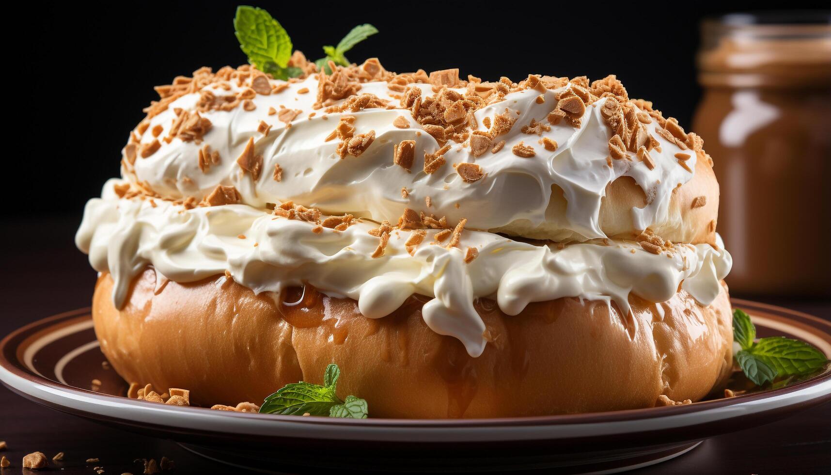AI generated Homemade chocolate mousse with fresh fruit and whipped cream generated by AI photo