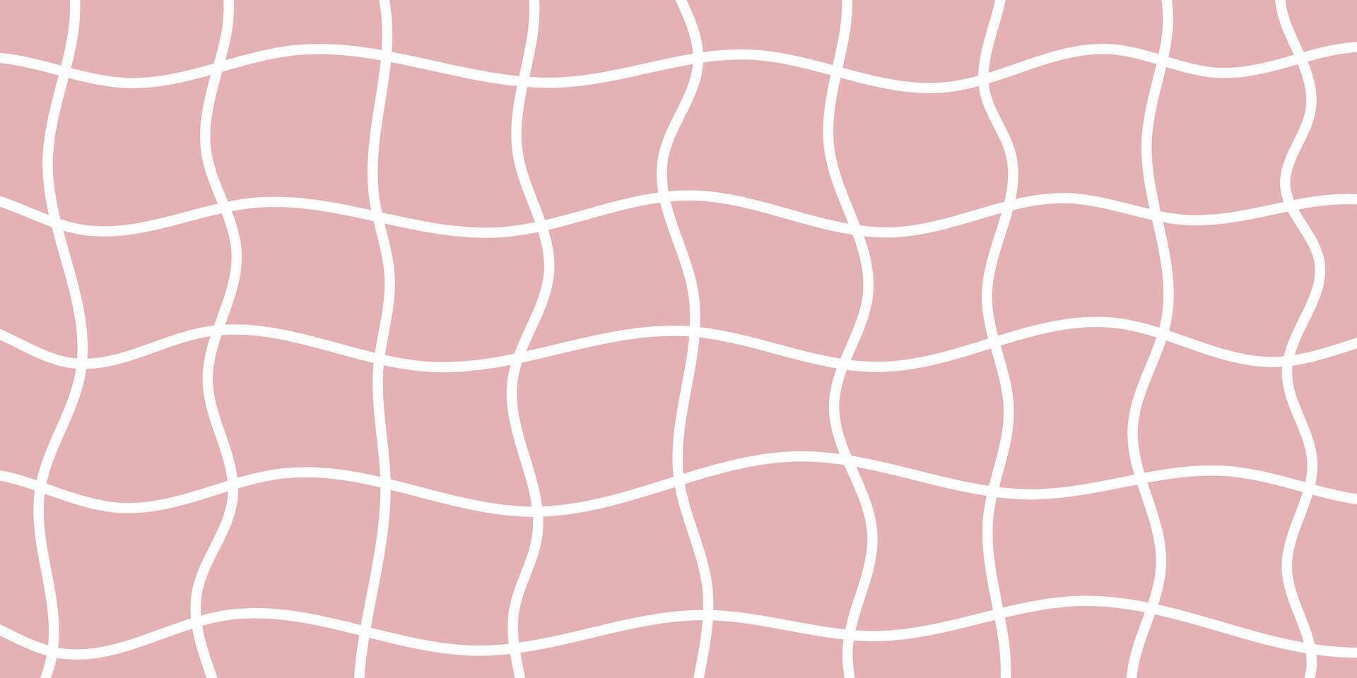 Groovy Checkerboard Pattern, Psychedelic Abstract Grid Background of 1970s Retro Style. Ideal for Web Design, and Social Media. Featuring Pink and White Colors. vector