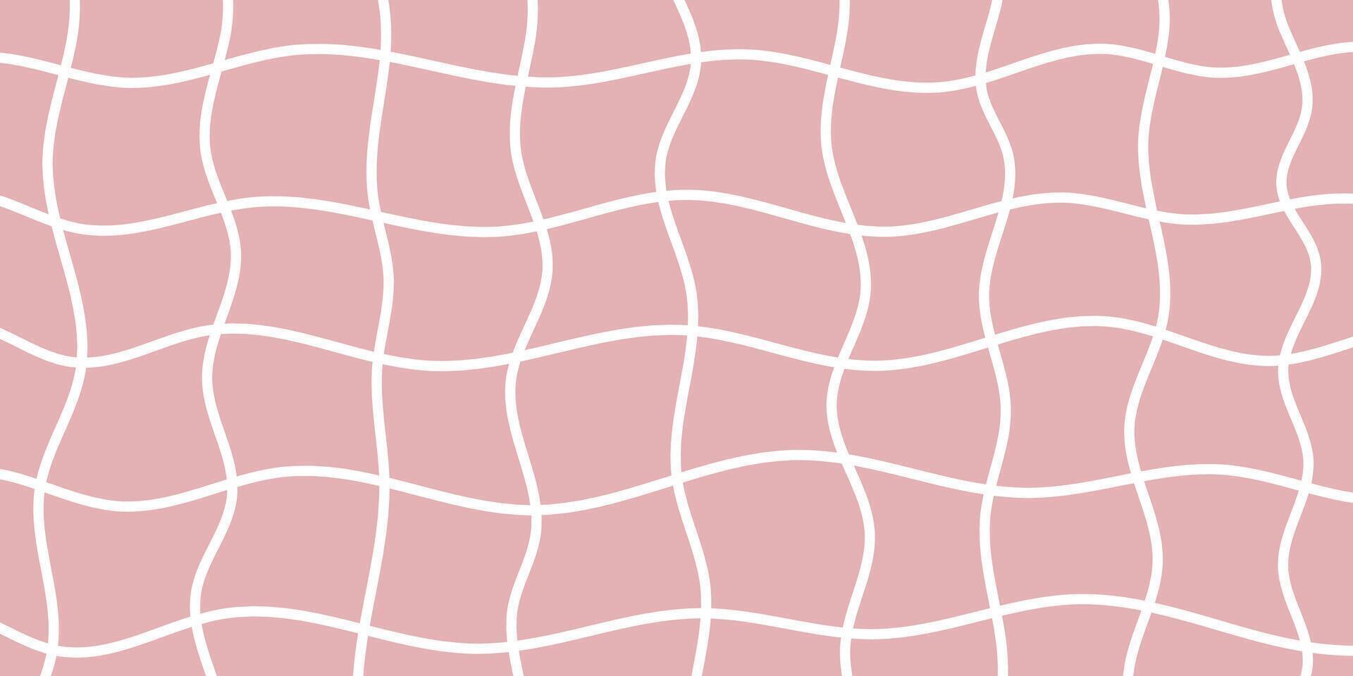 Groovy Checkerboard Pattern, Psychedelic Abstract Grid Background of 1970s Retro Style. Ideal for Web Design, and Social Media. Featuring Pink and White Colors. vector