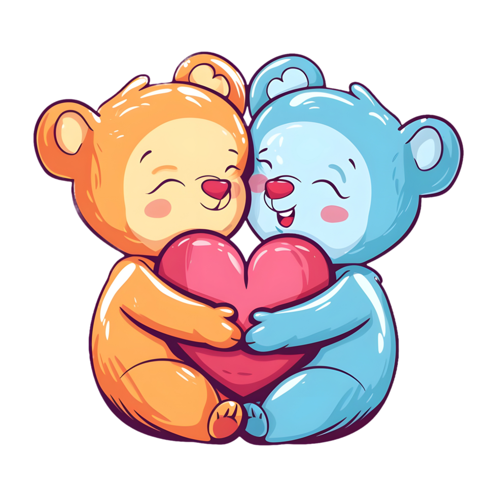 AI generated Animals hug love heart shape cartoon sticker style on transparent Background - Ai generated png