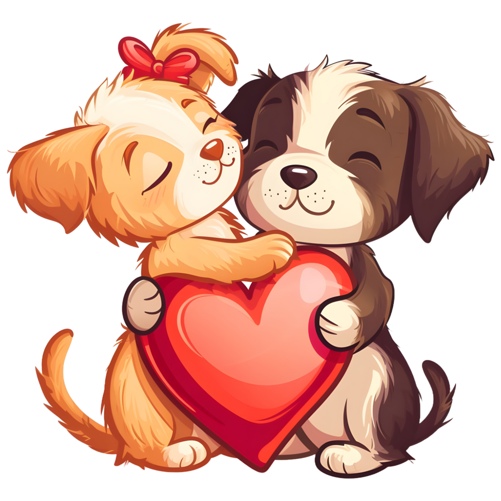 AI generated Animals hug love heart shape cartoon sticker style on transparent Background - Ai generated png