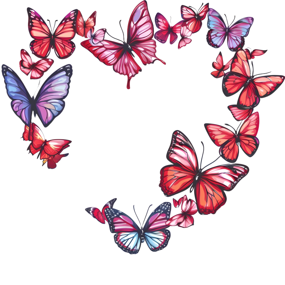 ai generado mariposa corazón pegatina estilo en transparente antecedentes - ai generado png