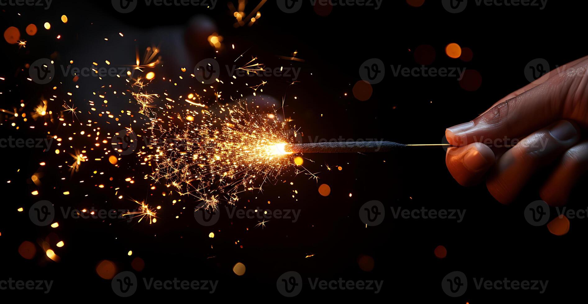 AI generated Holding fire spark glitters on a black background photo