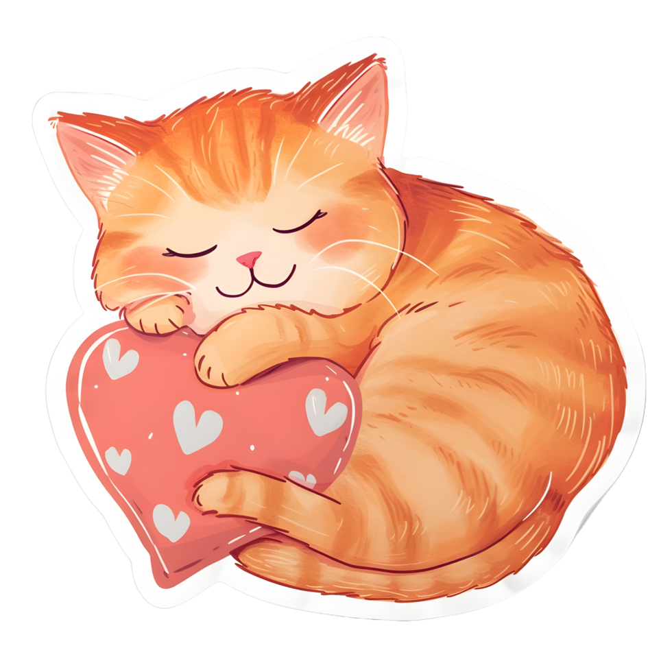 AI generated Cute kitten with pillow heart shape sticker style on transparent background - Ai generated png