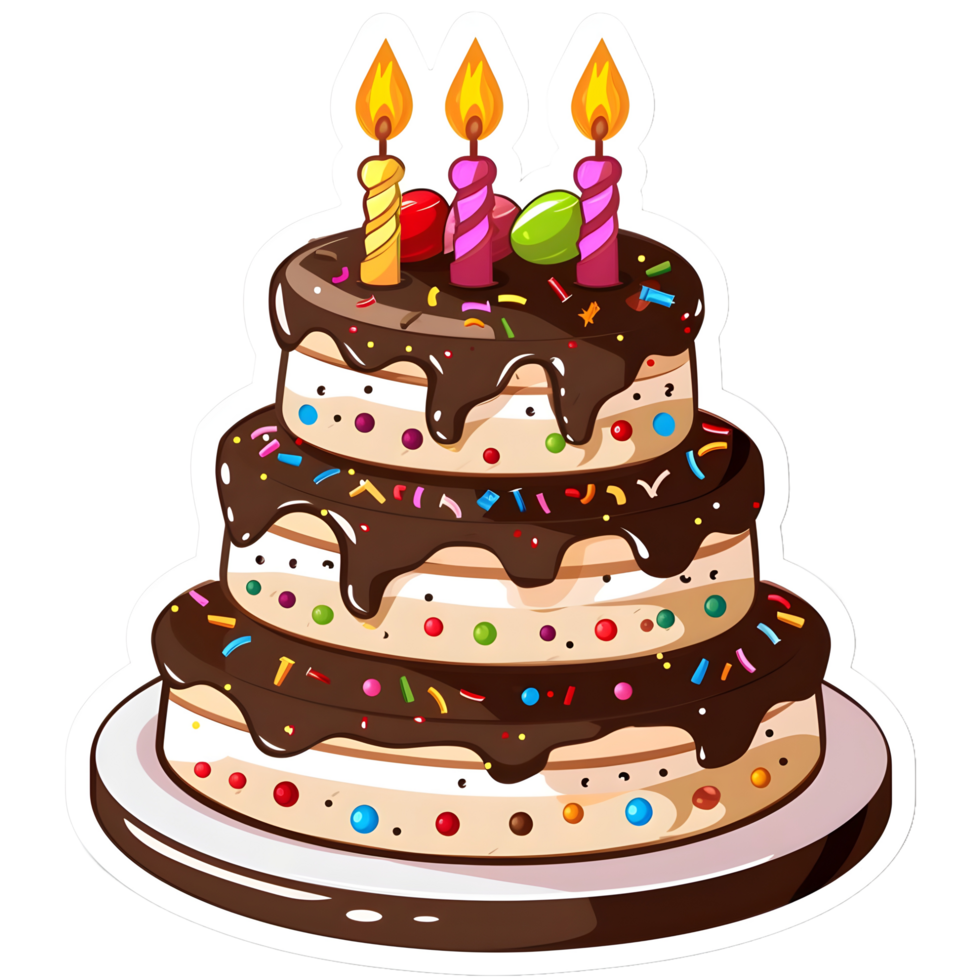 AI generated Birthday cake celebrations sticker style on transparent background - Ai generated png