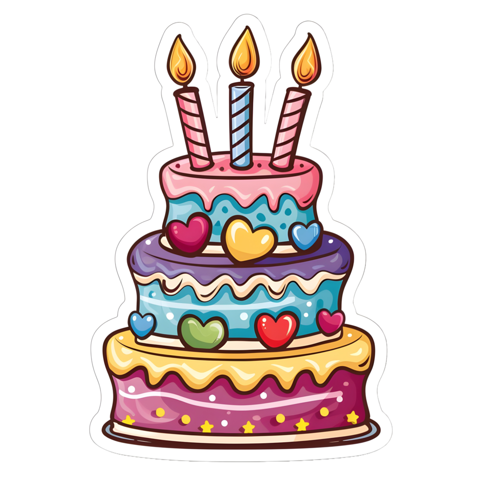 ai generiert Geburtstag Kuchen Feierlichkeiten Aufkleber Stil auf transparent Hintergrund - - ai generiert png