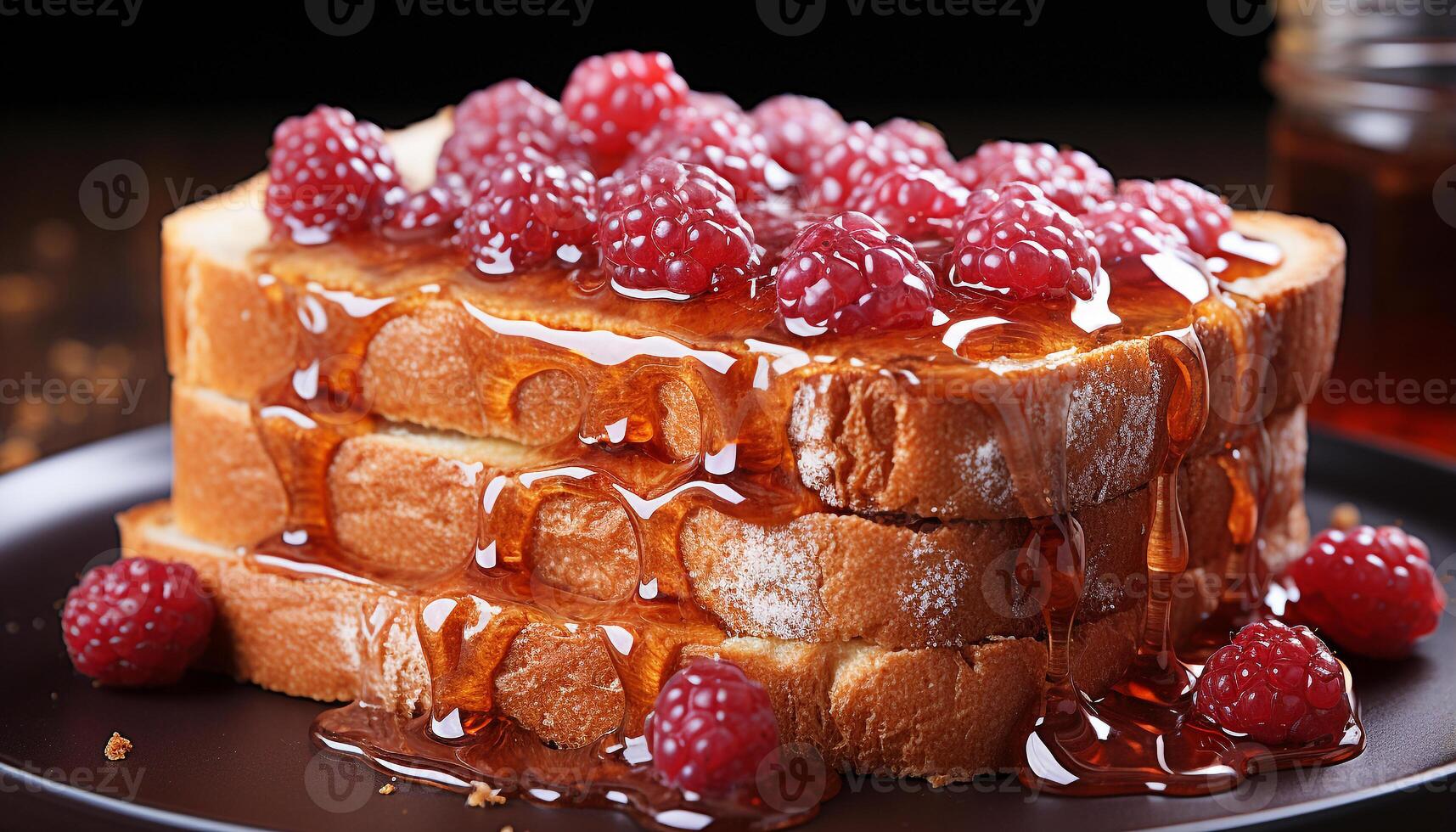 AI generated A stack of homemade pancakes topped with fresh berries generated by AI photo