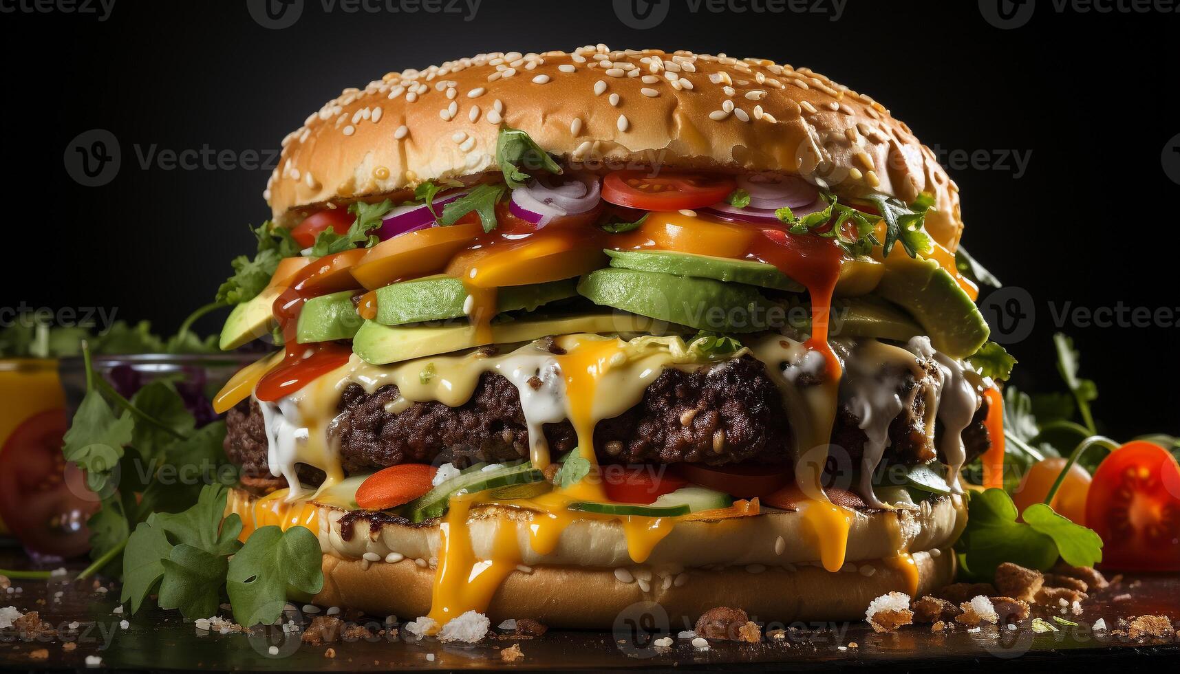 AI generated Freshness and gourmet meet in a grilled cheeseburger meal generated by AI photo