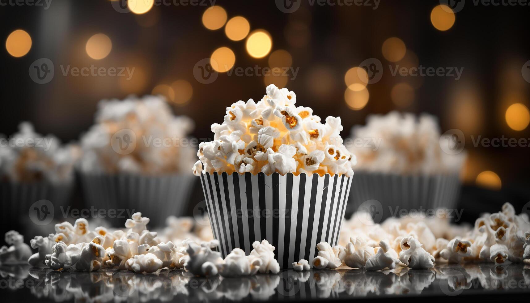 AI generated Fresh popcorn in a yellow box, perfect movie theater snack generated by AI photo