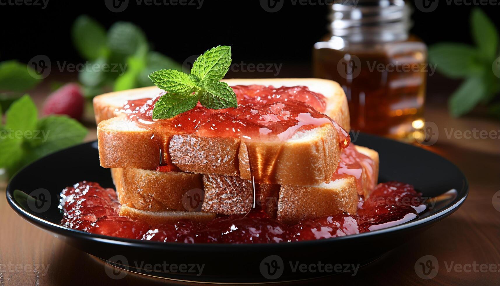 AI generated Freshness and sweetness on a plate, gourmet dessert indulgence generated by AI photo
