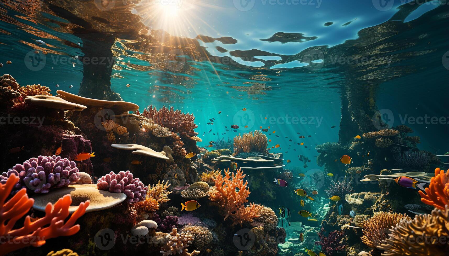 ai generado submarino arrecife pescado en naturaleza, coral agua, tropical clima generado por ai foto