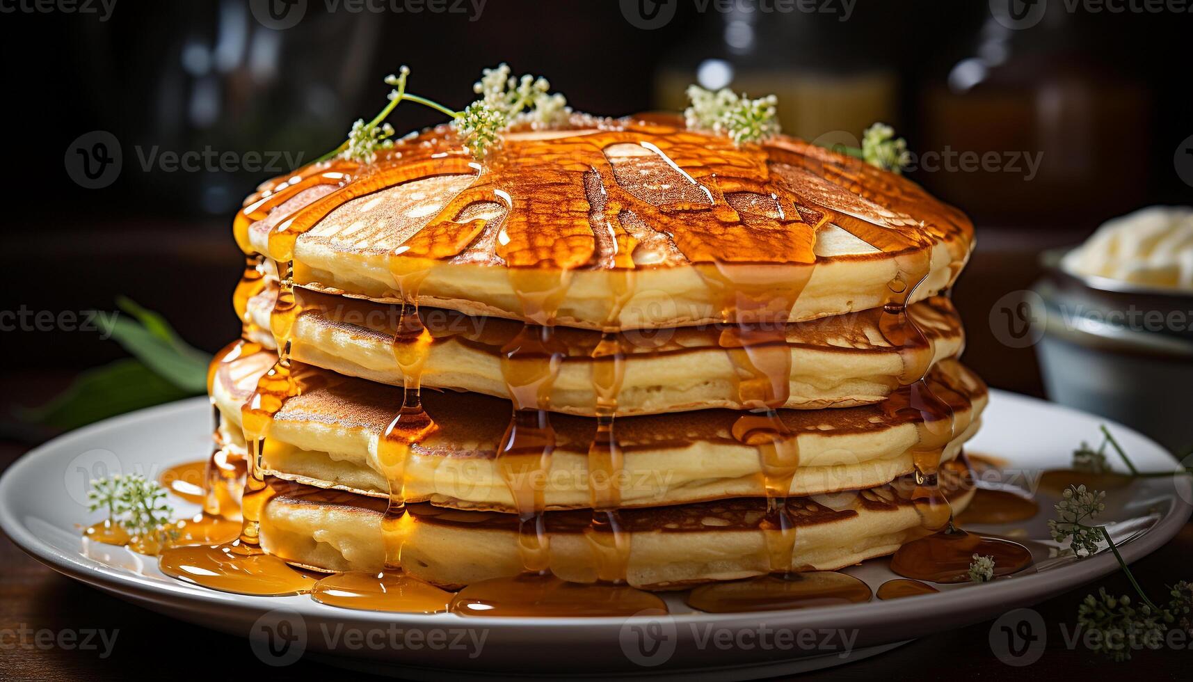 AI generated A stack of homemade pancakes, sweet and indulgent generated by AI photo