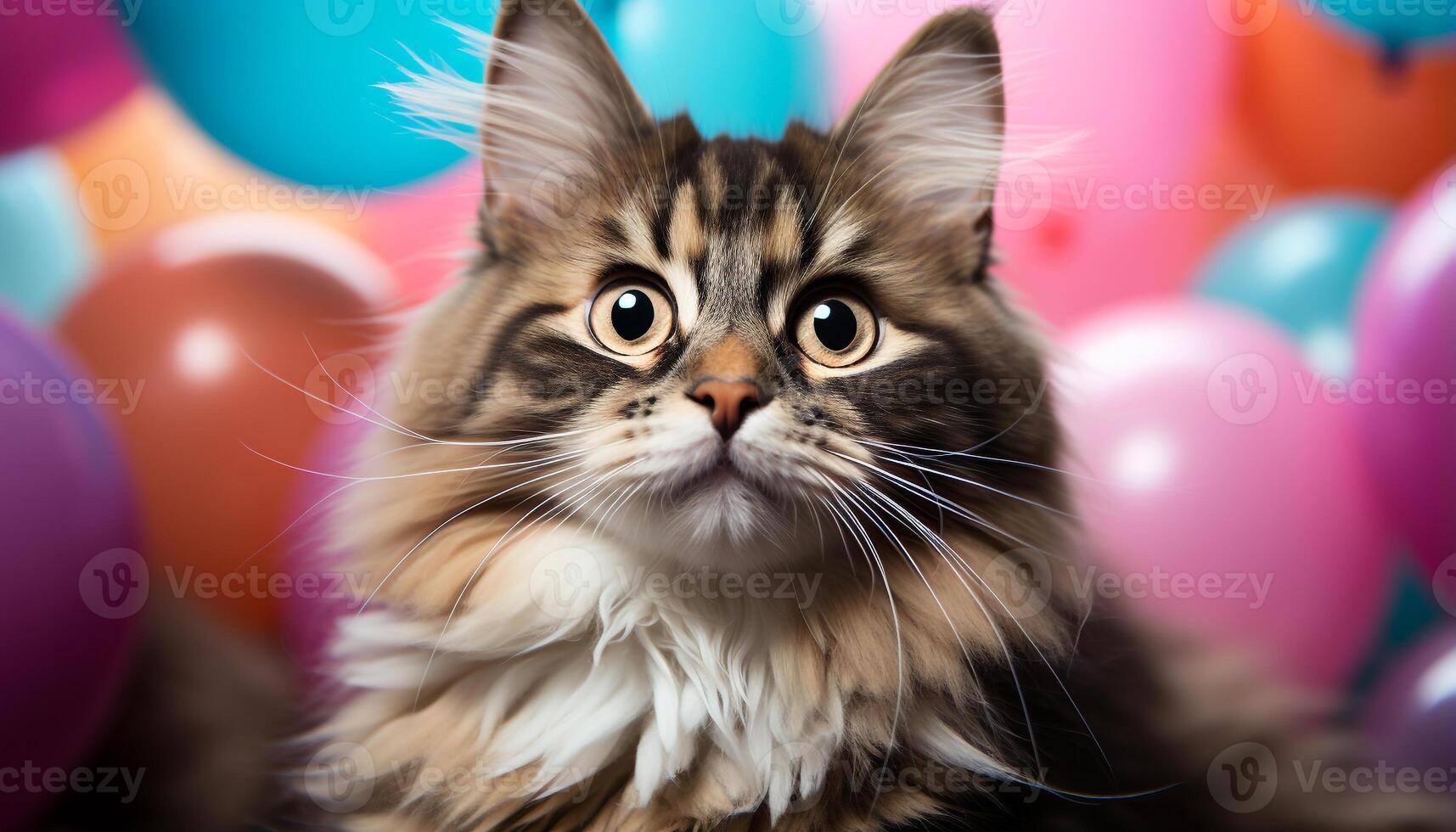 AI generated Cute kitten sitting, looking at camera, playful with toy generated by AI photo