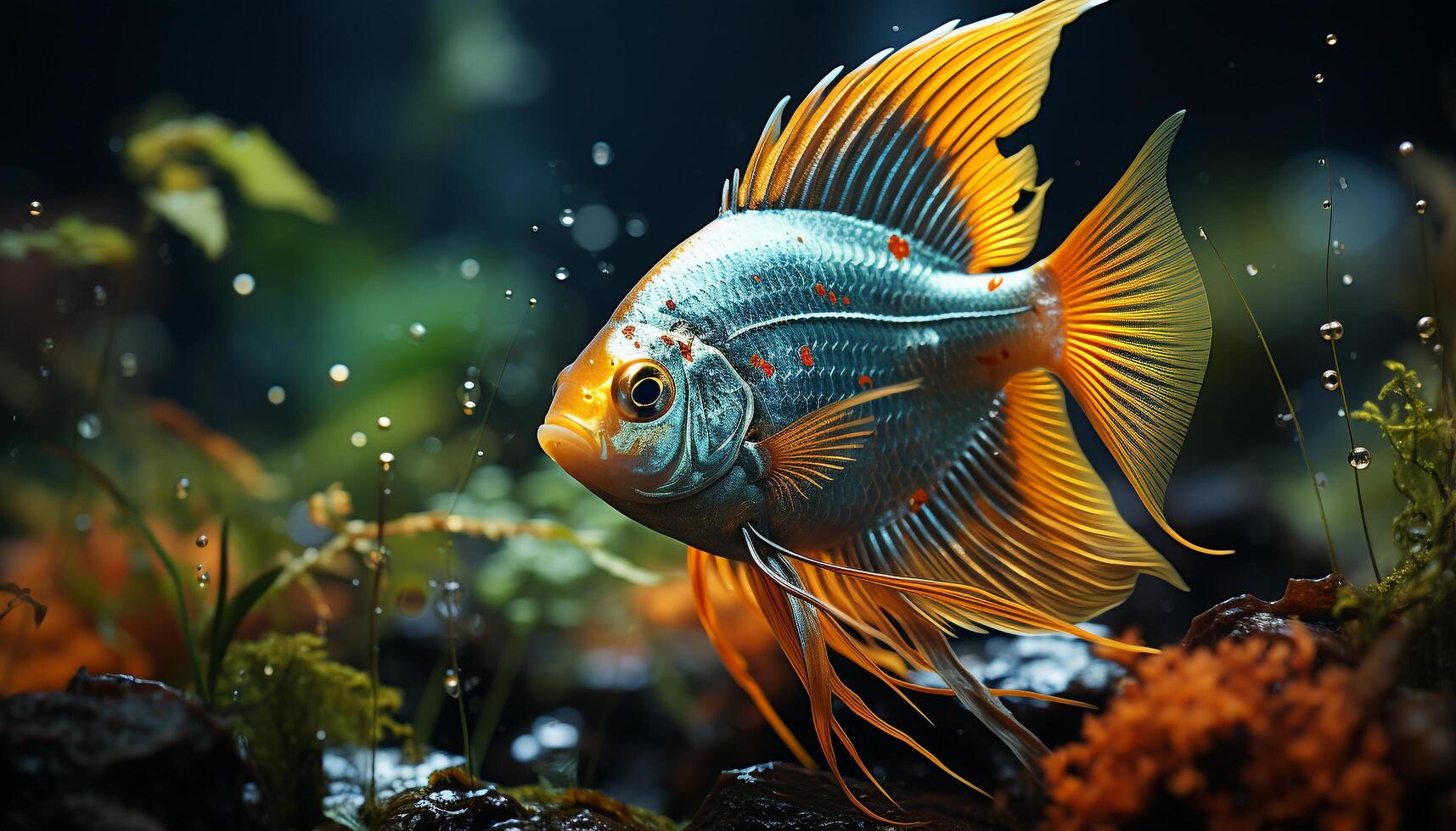 AI generated Vibrant clown fish swimming in colorful underwater reef generated by AI photo