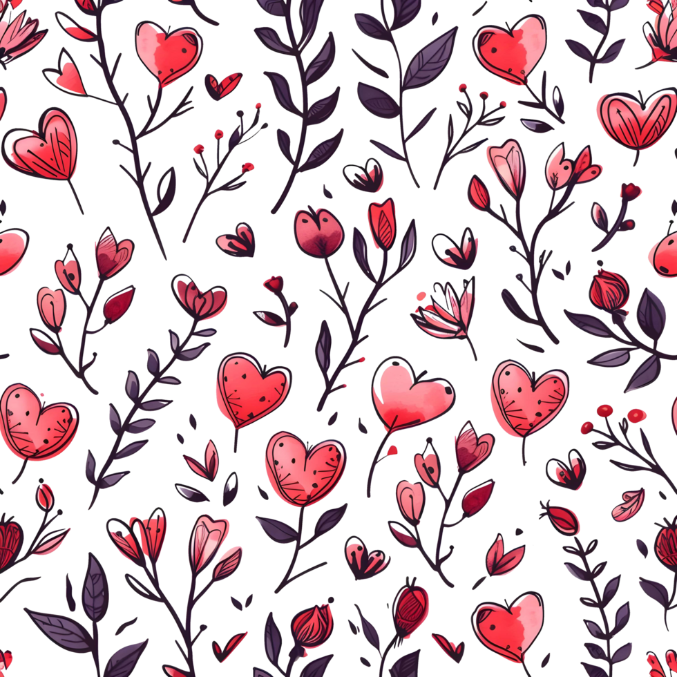 AI generated Love flowers hearts Seamless Pattern on transparent Background - Ai generated png