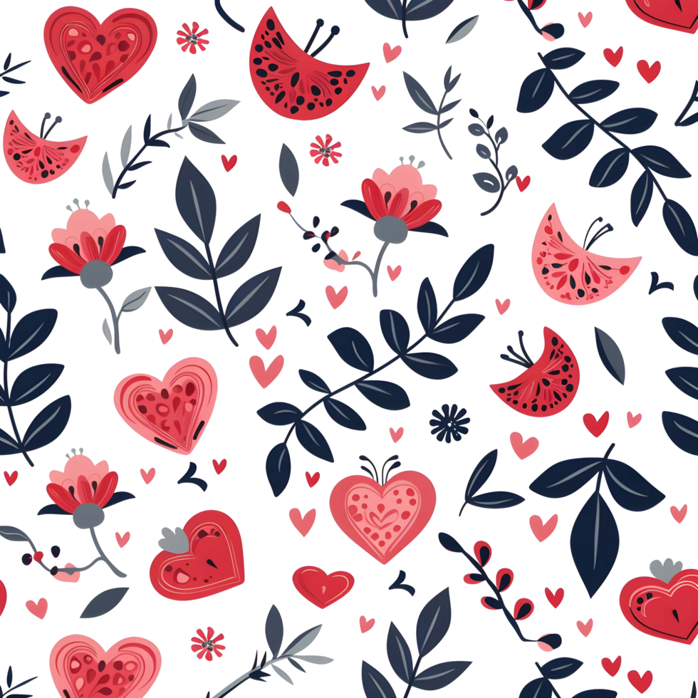 AI generated Love flowers hearts Seamless Pattern on transparent Background - Ai generated png