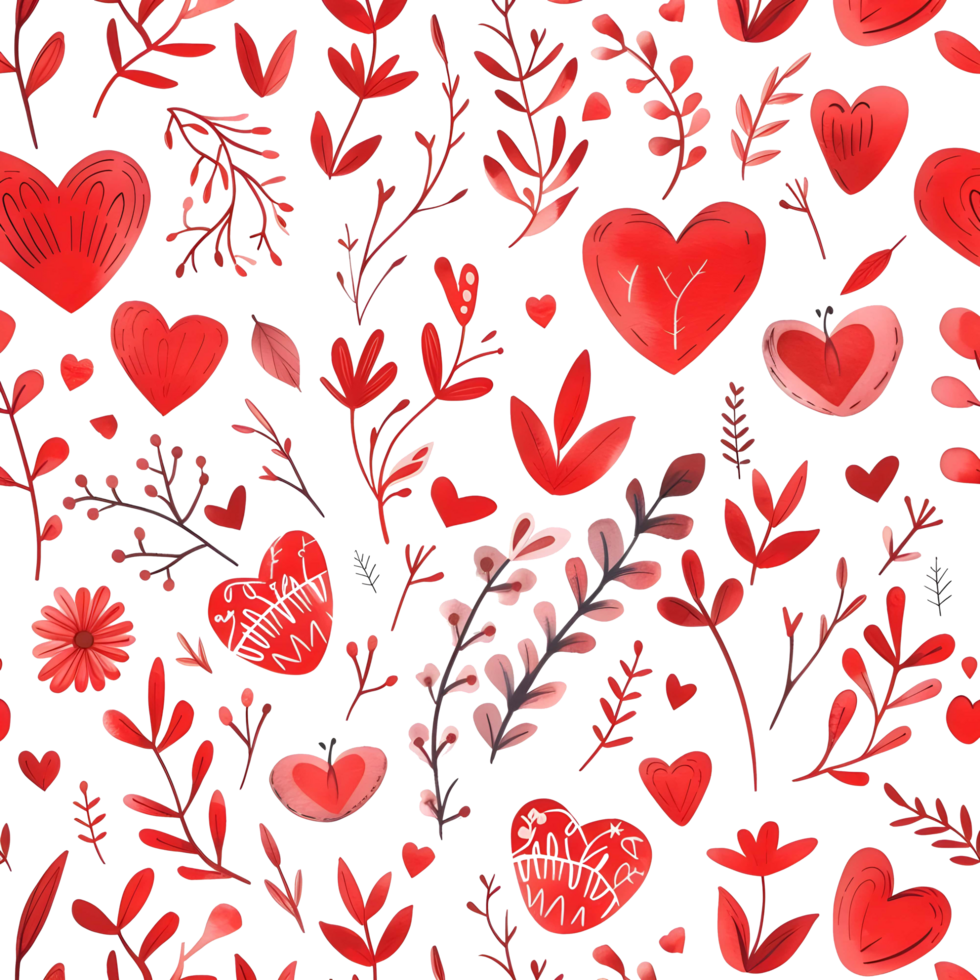 AI generated Love flowers hearts Seamless Pattern on transparent Background - Ai generated png