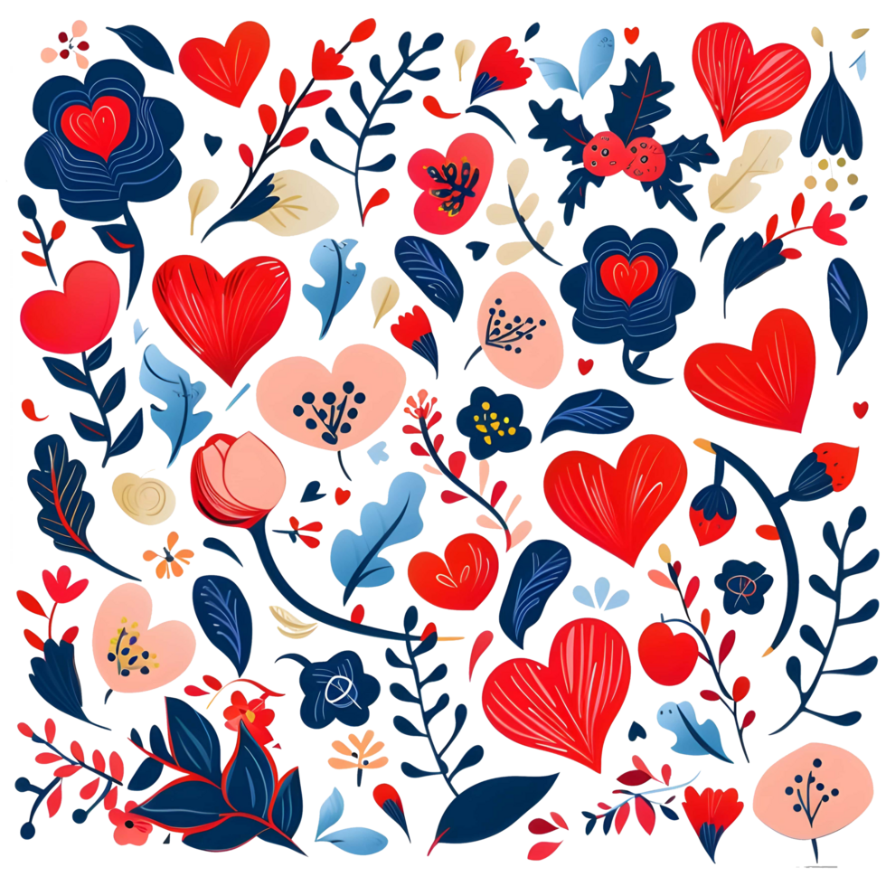 AI generated Love flowers hearts Seamless Pattern on transparent Background - Ai generated png