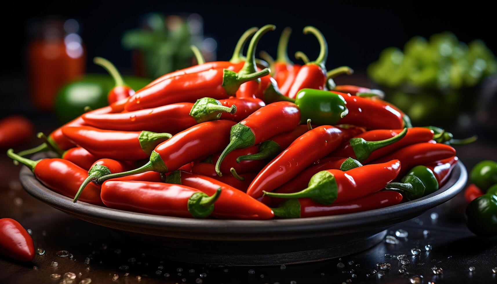 AI generated Freshness and heat, burning spice on a wooden table generated by AI photo