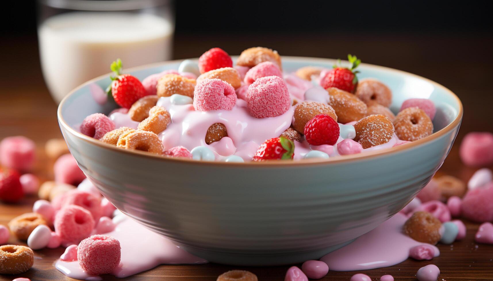 AI generated A bowl of fresh, homemade yogurt with mixed berry indulgence generated by AI photo