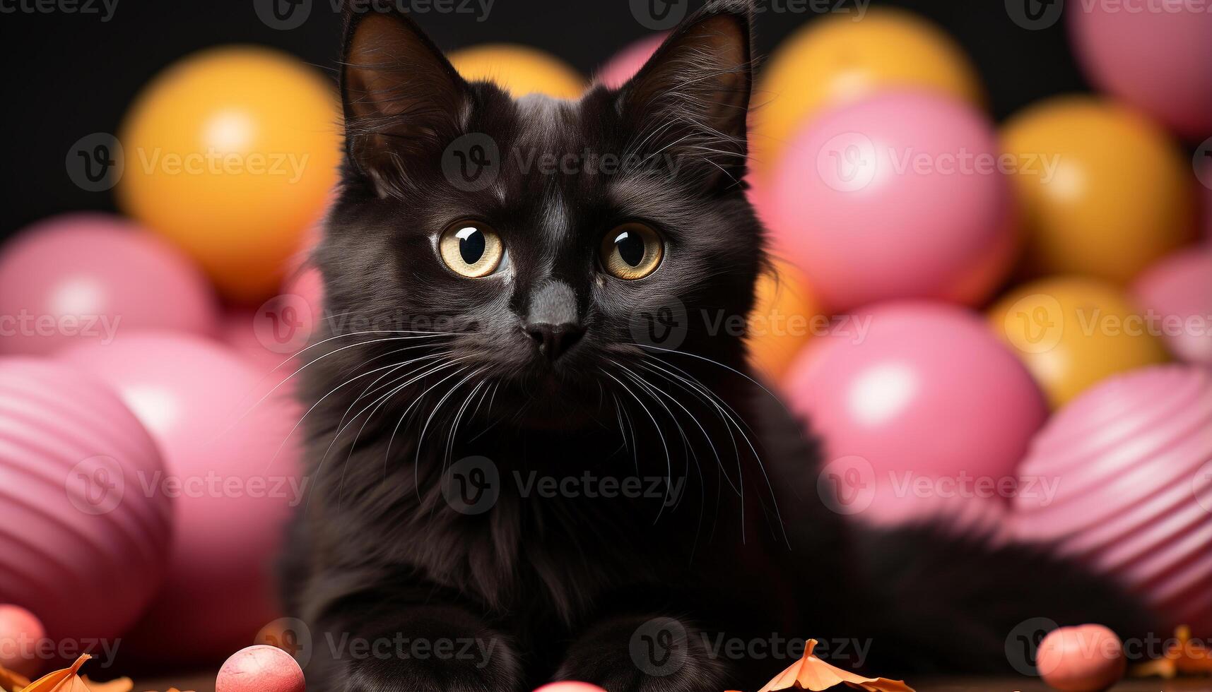 AI generated Cute kitten playing with a toy, staring into camera generated by AI photo