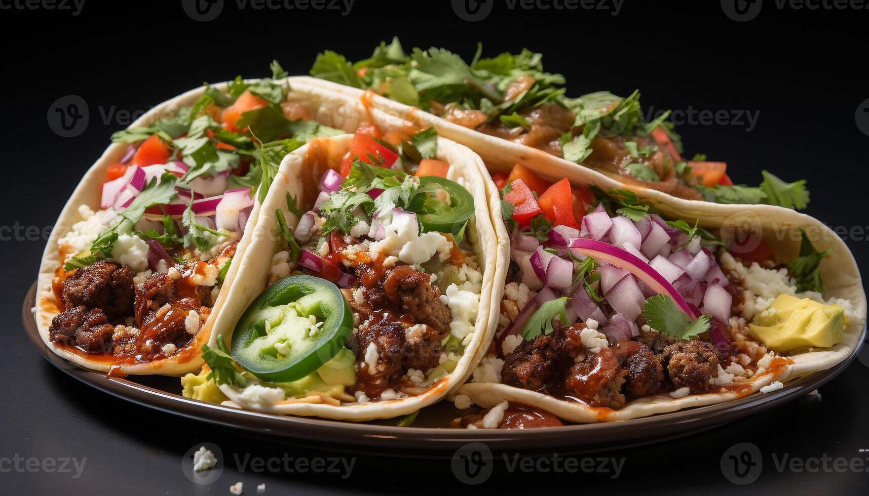 AI generated Freshness on a plate grilled beef taco with guacamole generated by AI photo