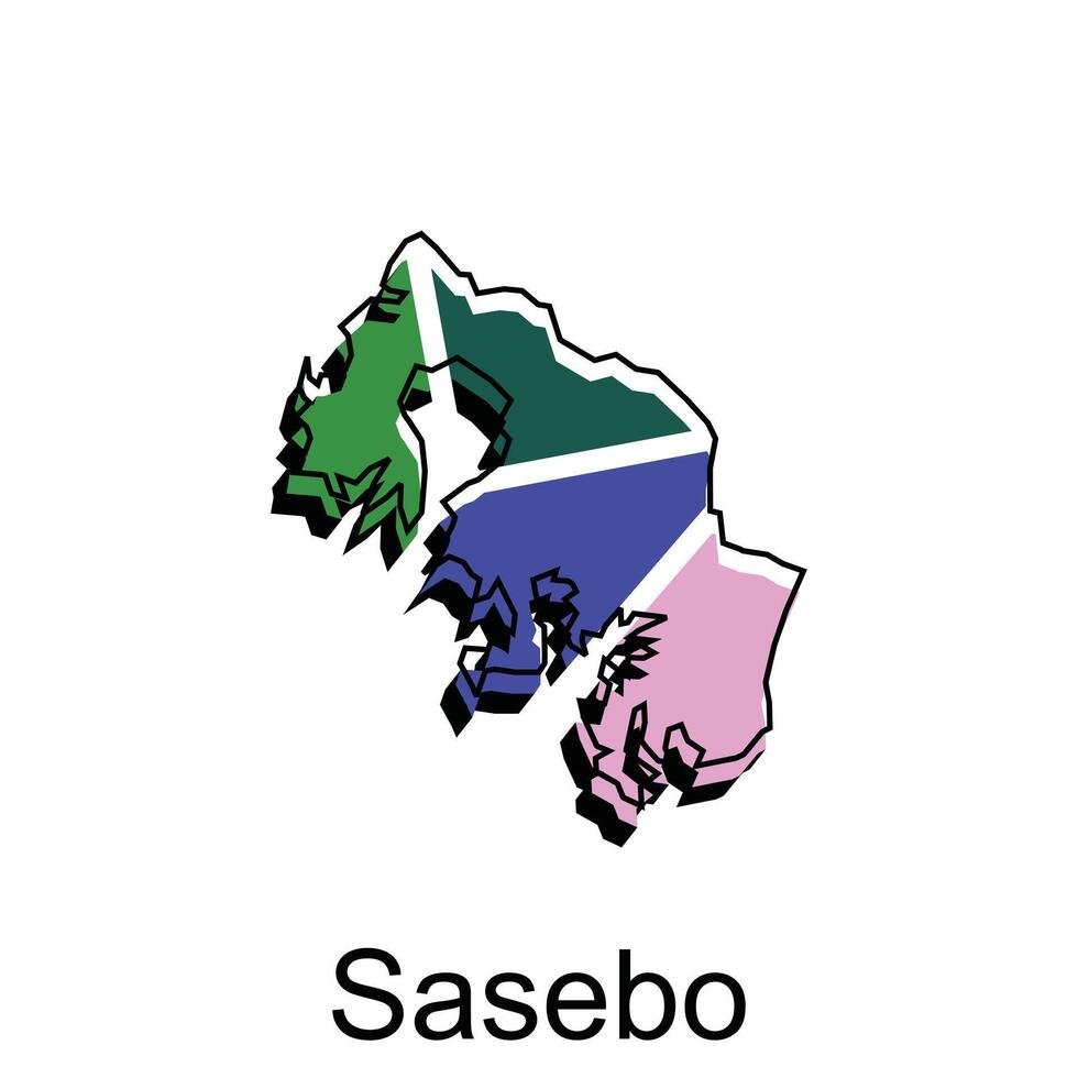 Sasebo City Of Japan Map, Simple design template in white background vector