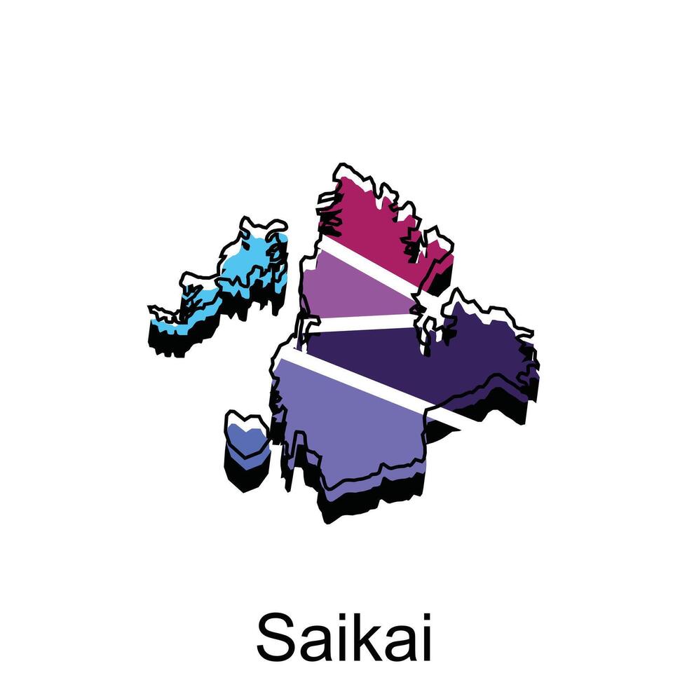Map Japan Country With City of Saikai, Logo Design Outline template for your company vector