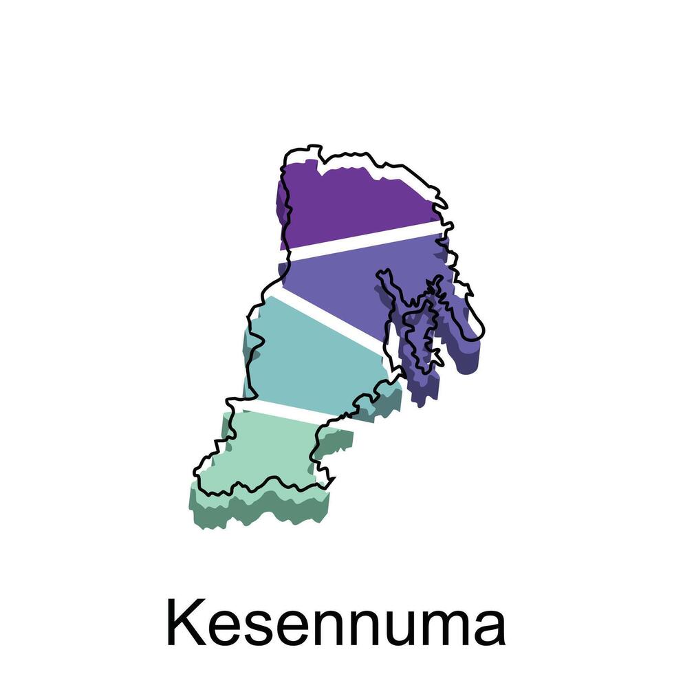 kesennuma ciudad de Japón mapa, sencillo diseño modelo en blanco antecedentes vector