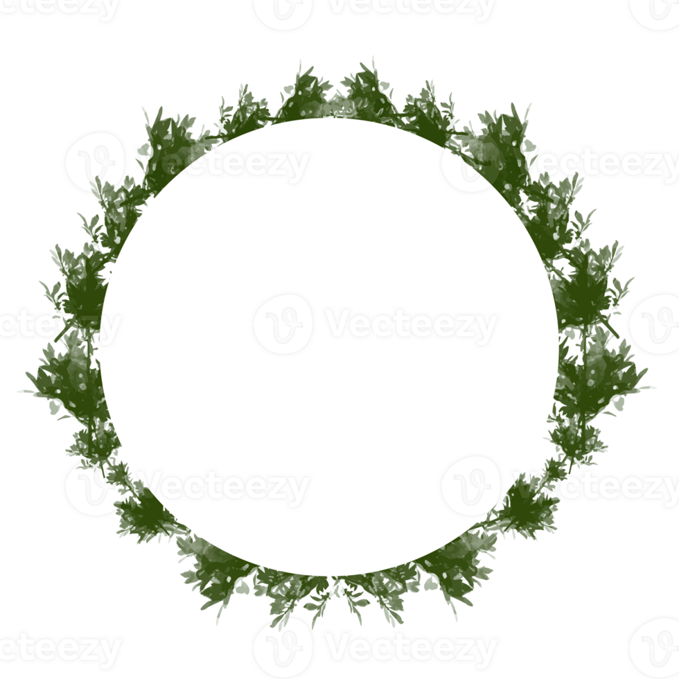 floral border frame oval circle minimalist forest green bushes png