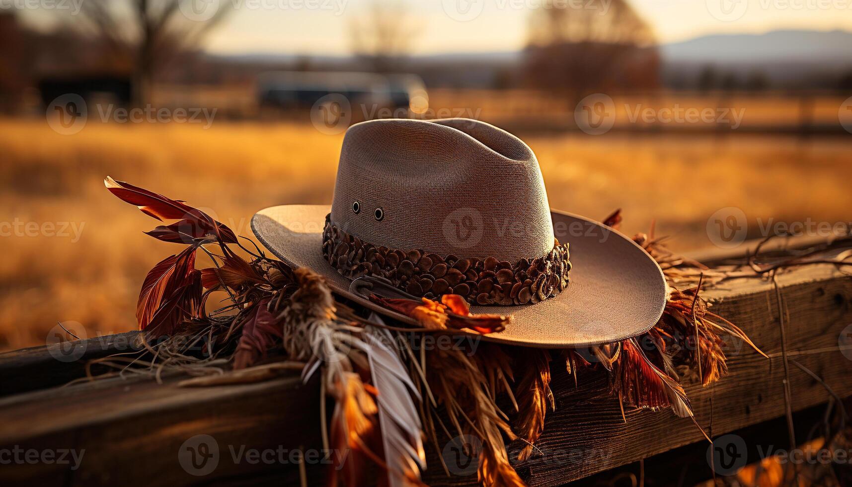 AI generated Women in straw hats enjoy the sunset in a rural scene generated by AI photo