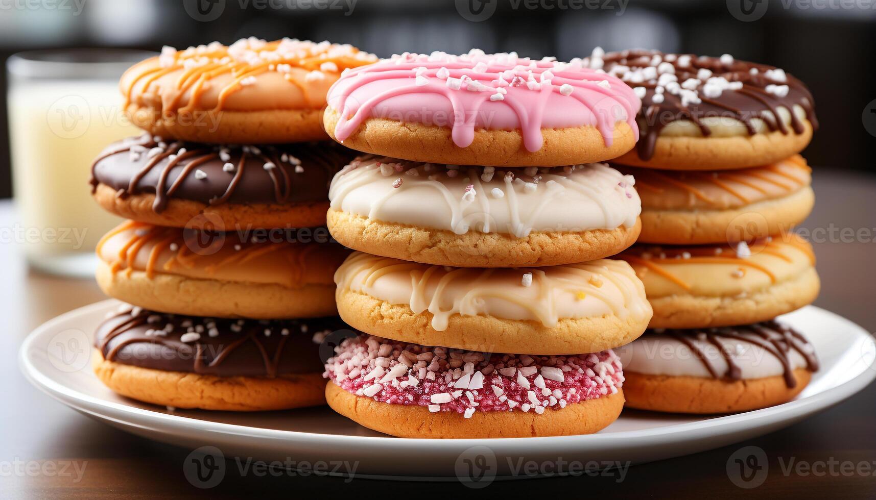 AI generated A stack of homemade donuts, tempting indulgence on a plate generated by AI photo