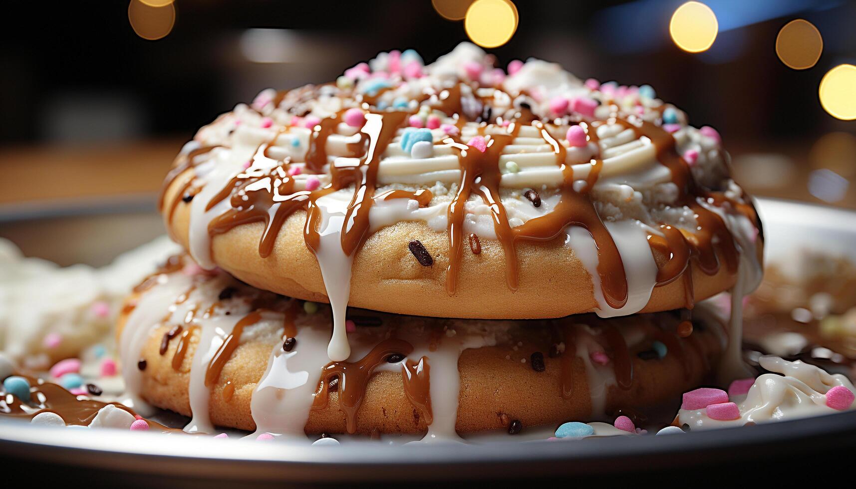 AI generated Homemade chocolate donut, a sweet indulgence on a plate generated by AI photo